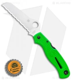 Spyderco Atlantic Salt Folding Dive Knife Green FRN (3.69" Satin Serr LC200N) -Spyderco Sales Spyderco Atlantic Salt Folding Dive Knife Green FRN 3.69 Satin Serr LC200N BHQ 116274 LS Bottlecap