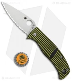 Spyderco Caribbean Compression Lock Knife Black/Yellow G-10 (Full Serr) C217GS -Spyderco Sales Spyderco Caribbean Compression Lock Black Yellow G 10 Satin Serr C217GS BHQ 67354 jr bottlecap