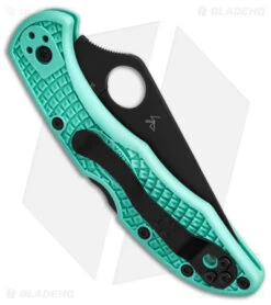 Spyderco S30V Delica 4 Lightweight Lockback Knife Tantalizing Teal (2.88" BLK) -Spyderco Sales Spyderco Delica 4 Lightweight Knife Tantalizing Teal FRN 2in Black BHQ 146408 td side