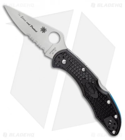 Spyderco Delica 4 Thin Blue Line Knife Black FRN (2.9" Satin Serr) C11FPSBKBL 3 Spyderco Delica 4 Thin Blue Line Knife Black FRN (2.9" Satin Serr) C11FPSBKBL