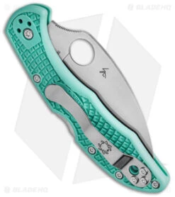 Spyderco Delica 4 Lightweight Wharncliffe Knife Teal FRN (2.9" Satin) C11FPWCTL -Spyderco Sales Spyderco Delica 4 lightweigt Wharncliffe Knife Teal FRN 2in Satin BHQ 142789 td side jr