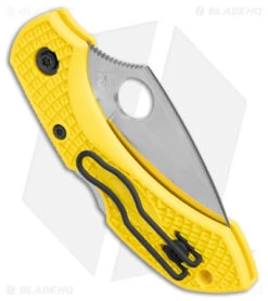 Spyderco Dragonfly 2 Salt Lockback Knife Yellow FRN (2.25" H2 Satin Serr) -Spyderco Sales Spyderco Dragonfly 2 Salt Yellow FRN Satin Serr BHQ 9302 jr side