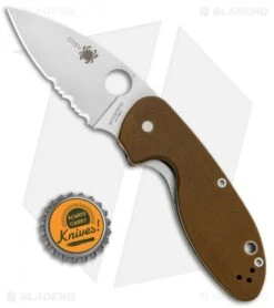 Spyderco Efficient Liner Lock Knife Brown G-10 (3" Satin Serr) C216GPSBBN -Spyderco Sales Spyderco Efficient LL Brown G 10 Satin Serr C216GPSBN BHQ 88533 jr bottlecap