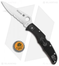 Spyderco Endura 4 Thin Red Line Knife Black FRN (3.75" Serr Satin) C10FPSBKRD -Spyderco Sales Spyderco Endura 4 Thin Red Line Black FRN Satin Serr C10FPSBKRD BHQ 125865 jr bottlecap