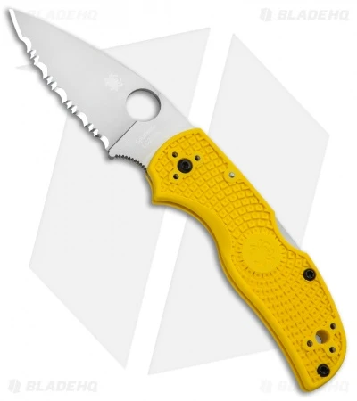 Spyderco Native 5 Salt Lockback Knife Yellow FRN (3" Satin Full Serr) C41SYL5 3 Spyderco Native 5 Salt Lockback Knife Yellow FRN (3" Satin Full Serr) C41SYL5
