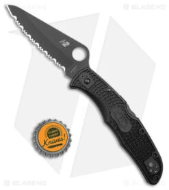 Spyderco Pacific Salt 2 Lockback Knife Black FRN (3.4" Black Serr) C91SBBK2 -Spyderco Sales Spyderco Pacific Salt 2 LB Black FRN Black Serr BHQ 106203 jr bottlecap