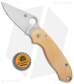 Spyderco Para 3 Pocket Knife (3" Satin) + Flytanium Brass Scales -Spyderco Sales Spyderco Para 3 Compression Lock Satin Flytanium Brass BHQ 164947 jr bottlecap