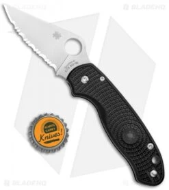 Spyderco Para 3 Lightweight Compression Lock Folding Knife Black FRN (3" Serr) -Spyderco Sales Spyderco Para 3 Lightweight Compression Black FRN Serr C223SBK BHQ 93617 jr bottlecap