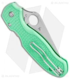Spyderco M4 Para 3 Lightweight Compression Lock Knife Mint Green FRN (3" Satin) -Spyderco Sales Spyderco Para 3 Lightweight Compression Lock Sea Foam FRN Satin C223PGRM4 BHQ 126446 jr side 1