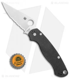 Spyderco Paramilitary 2 Knife Carbon Fiber (3.4" Satin Serr 52100) -Spyderco Sales Spyderco Paramilitary 2 CF BHQ 37160 er bottlecap 2