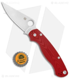 Spyderco Paramilitary 2 Knife Red Aluminum Waves (3.4" Satin BD1N) C81ALPRD2 -Spyderco Sales Spyderco Paramilitary 2 Red Aluminum Satin BHQ 137754 jr bottlecap