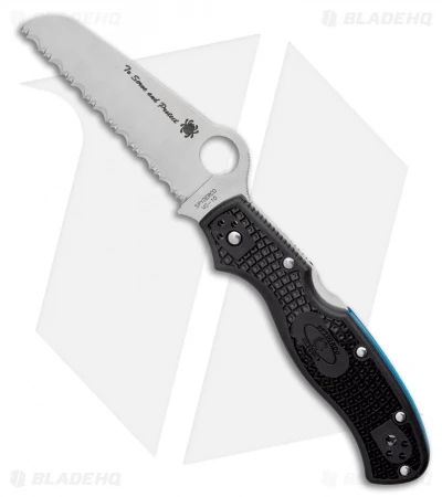 Spyderco Rescue 3 Thin Blue Line Knife Black FRN (3.6" Serr Satin) C14FSBKBL3 3 Spyderco Rescue 3 Thin Blue Line Knife Black FRN (3.6" Serr Satin) C14FSBKBL3