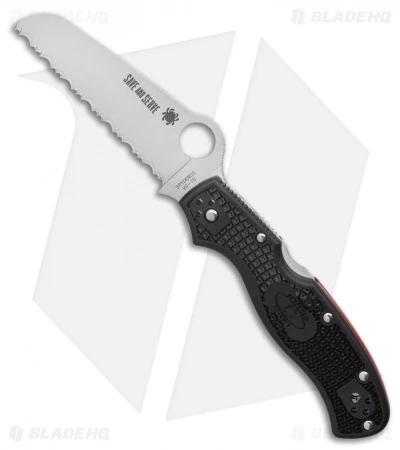 Spyderco Rescue 3 Thin Red Line Knife Black FRN (3.6" Serr Satin) C14FSBKRD3 3 Spyderco Rescue 3 Thin Red Line Knife Black FRN (3.6" Serr Satin) C14FSBKRD3