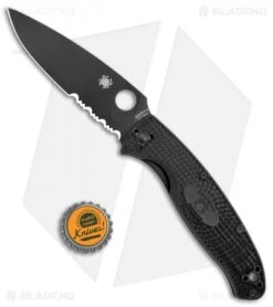 Spyderco Resilience Lightweight Liner Lock Knife Blackout (4.3" Black Serr) -Spyderco Sales Spyderco Resilience Lightweight LL Black FRN Black Serr C142PSBBK BHQ 125852 jr bottlecap