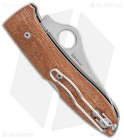 Spyderco SpyOpera Lockback Knife Brown Canvas Micarta (2.88" Satin M390) -Spyderco Sales Spyderco SpyOpera Lockback Knife Brown Canvas Micarta 2.88in Satin M390 C255CMP BHQ 112397 LS Side