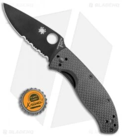 Spyderco Tenacious Folding Knife Carbon Fiber/G-10 (3.3" Black Serr) C122CFBBKPS -Spyderco Sales Spyderco Tenacious CF G 10 Black Serr C122CFBBKPS BHQ 76658 jr bottlecap