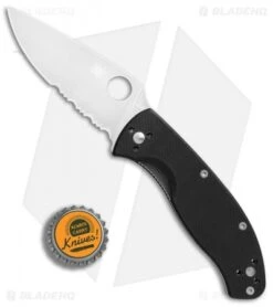 Spyderco Tenacious Folding Knife G-10 (3.375" Satin Serr) C122GPS -Spyderco Sales Spyderco Tenacious black G10 satin serr BHQ 2396 jr bottlecap