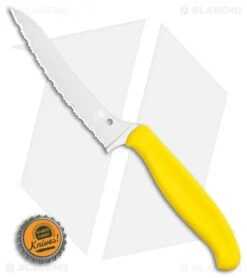 Spyderco Z-Cut Lightweight Yellow (4.5" Satin Serr) K14SYL -Spyderco Sales Spyderco Z Cut Lightweight Yellow Pointed Tip K14SYL BHQ 107980 LS Bottlecap